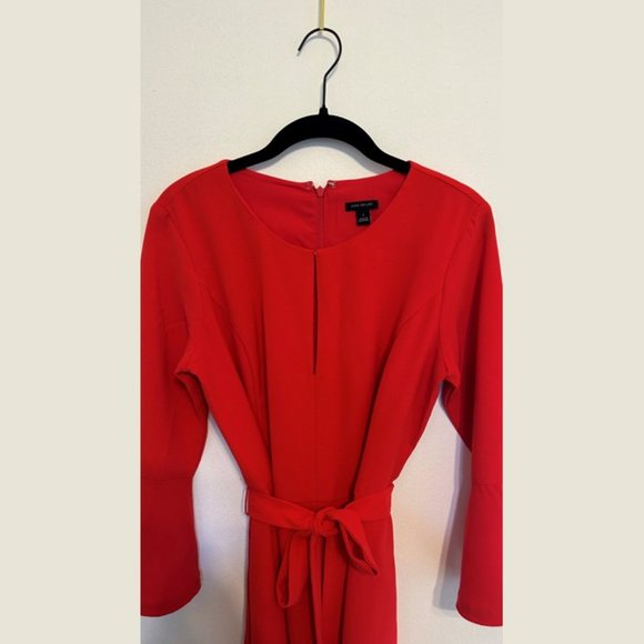 Ann Taylor | Red Quarter Bell Sleeved Dress - Size - Picture 3 of 11